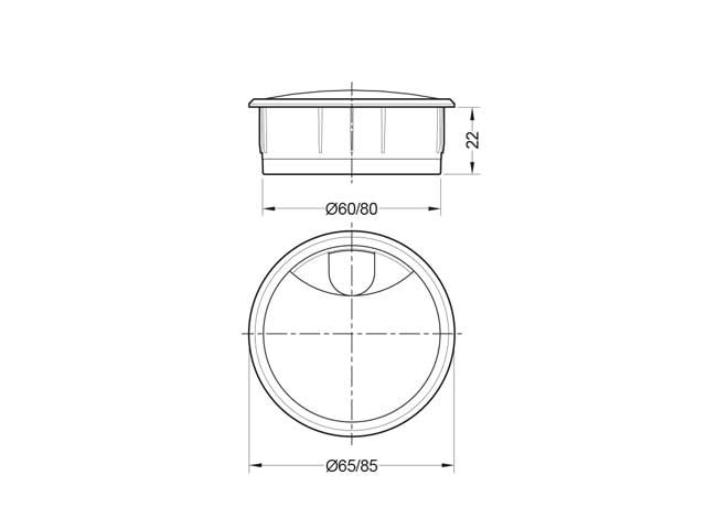Pasacables circular con tapa giratoria. Gris y negro