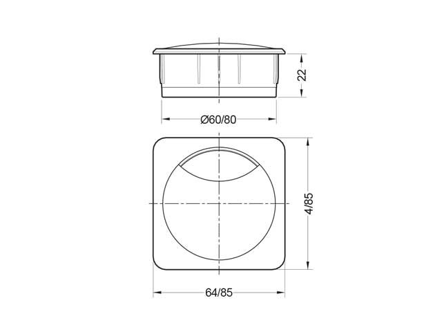 Pasacables cuadrado con tapa giratoria