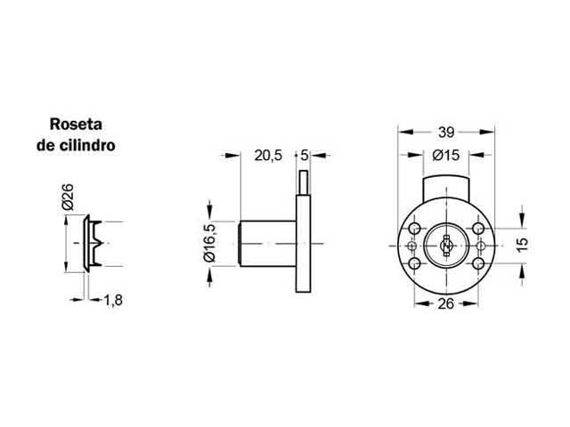 Cerradura de aplicar angosta. Ø16,5 mm