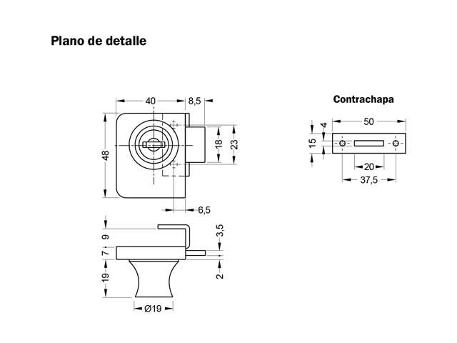 Cerradura de aplicar para puerta doble de cristal